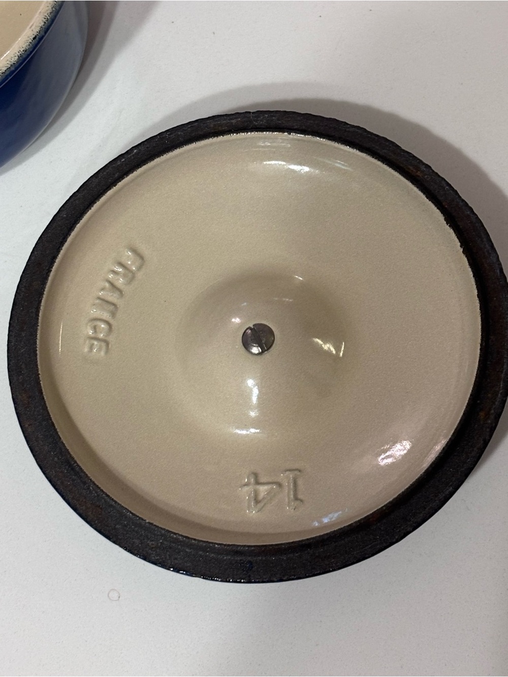 Vintage Le Creuset #14 Blue Enameled Cast Iron Saucepan Pot w Lid France - Picture 8 of 12